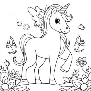 Sparkly Easter Unicorn With Flowers Coloring Page 34664-27752