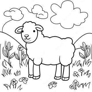 Fluffy Sheep In A Meadow Coloring Page 3477-2820