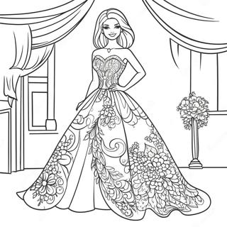 Stylish Barbie In A Beautiful Dress Coloring Page 34994-28012