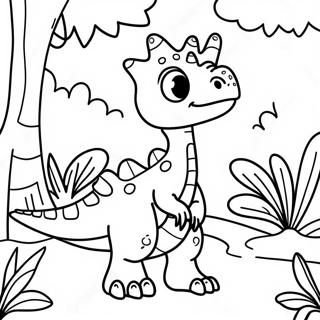 Cute Dilophosaurus In A Jungle Coloring Page 35024-28031