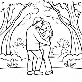 Kissing Couple In A Romantic Park Coloring Page 35033-28034