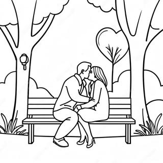 Kissing Couple In A Romantic Park Coloring Page 35033-28035