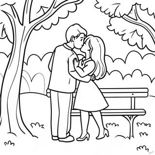 Kissing Couple In A Romantic Park Coloring Page 35033-28036