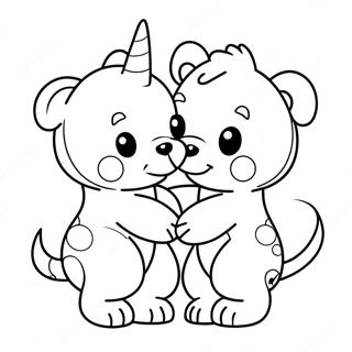 Cute Animals Kissing Coloring Page 35034-28050