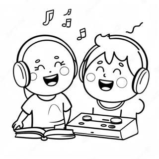 Happy Kids Listening To Music Coloring Page 35074-28067