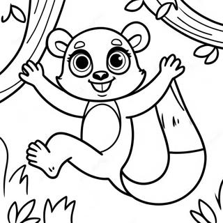 Playful Lemur Swinging On A Tree Coloring Page 35154-28130