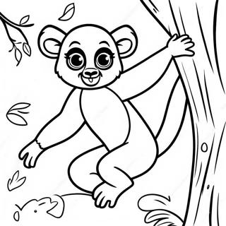 Playful Lemur Swinging On A Tree Coloring Page 35154-28131