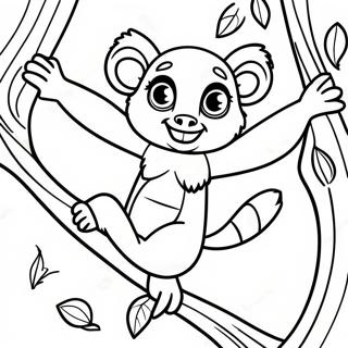 Playful Lemur Swinging On A Tree Coloring Page 35154-28132