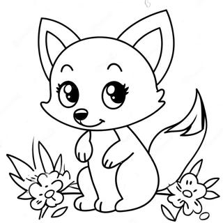 Cute Anime Fox With Flowers Coloring Page 35164-28139