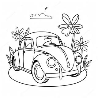 Cute Vw Bug With Flowers Coloring Page 35244-28208