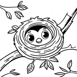 Cozy Bird Nest In A Tree Coloring Page 35404-28333