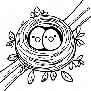 Cozy Bird Nest In A Tree Coloring Page 35404-28334