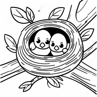 Cozy Bird Nest In A Tree Coloring Page 35404-28335