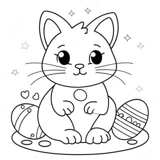 Easter Cat With Colorful Eggs Coloring Page 35643-28518