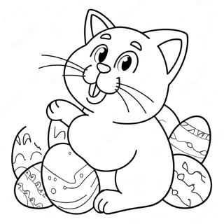 Easter Cat With Colorful Eggs Coloring Page 35643-28519