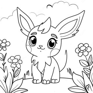 Cute Leafeon In A Flower Field Coloring Page 35684-28561