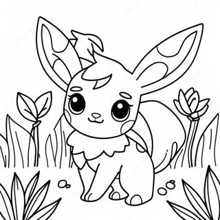 Cute Leafeon In A Flower Field Coloring Page 35684-28562