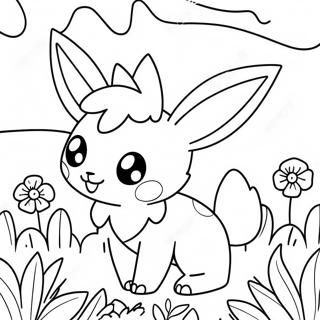 Cute Leafeon In A Flower Field Coloring Page 35684-28563