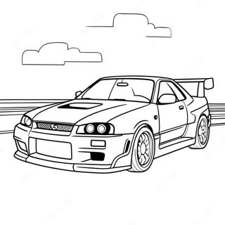 Nissan Skyline R34 Racing On The Track Coloring Page 36534-29236