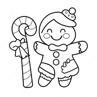 Smiling Gingerbread Girl With Candy Cane Coloring Page 36704-29374