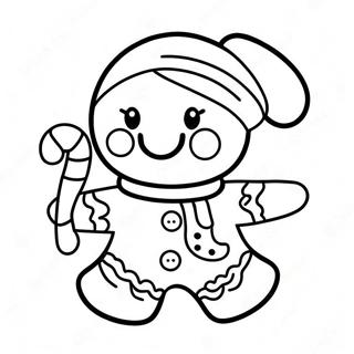 Smiling Gingerbread Girl With Candy Cane Coloring Page 36704-29376