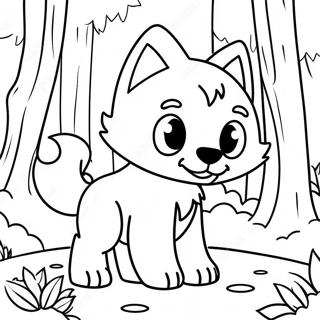 Playful Anime Wolf Pup In A Forest Coloring Page 36794-29449