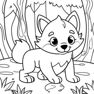 Playful Anime Wolf Pup In A Forest Coloring Page 36794-29452