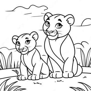 Simba And Kiara In The Sunset Coloring Page 36944-29560