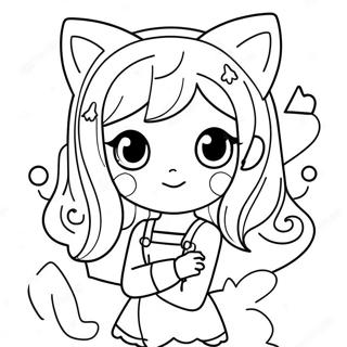 Adorable Kawaii Girl With Cat Ears Coloring Page 37004-29608