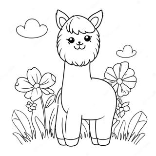 Cute Alpaca With Flowers Coloring Page 37164-29737