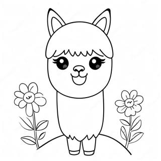 Cute Alpaca With Flowers Coloring Page 37164-29738