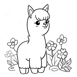 Cute Alpaca With Flowers Coloring Page 37164-29739