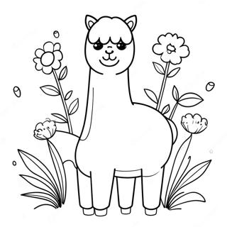 Cute Alpaca With Flowers Coloring Page 37164-29740