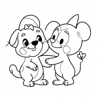 Cute Disney Characters In Love Coloring Page 37214-29777