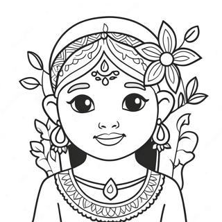 Cute Indian Girl With Flowers Coloring Page 37284-29835