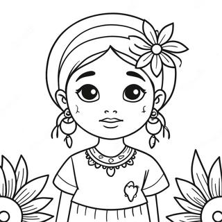 Cute Indian Girl With Flowers Coloring Page 37284-29836