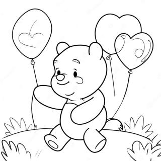 Adorable Winnie The Pooh With Heart Balloons Coloring Page 37424-29945