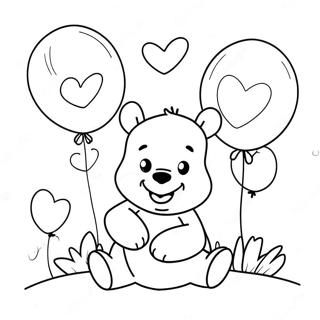 Adorable Winnie The Pooh With Heart Balloons Coloring Page 37424-29946