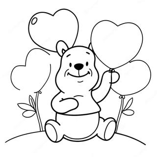 Adorable Winnie The Pooh With Heart Balloons Coloring Page 37424-29948