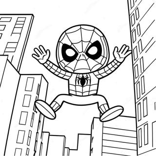 Chibi Spiderman Swinging Through City Coloring Page 37564-30057