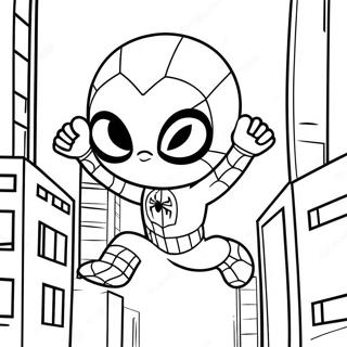 Chibi Spiderman Swinging Through City Coloring Page 37564-30059