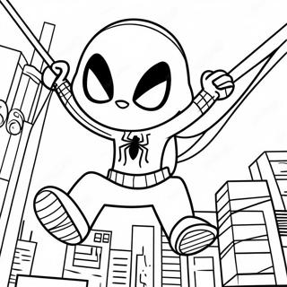 Chibi Spiderman Swinging Through City Coloring Page 37564-30060