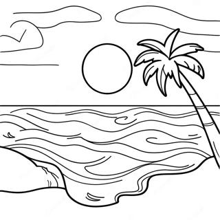 Hawaii Sunset Over The Ocean Coloring Page 37644-30117