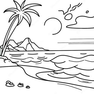 Hawaii Sunset Over The Ocean Coloring Page 37644-30118