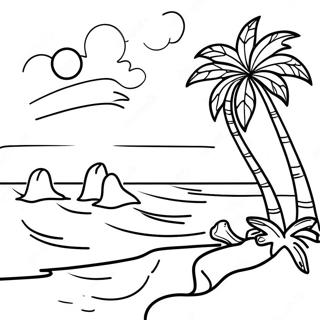 Hawaii Sunset Over The Ocean Coloring Page 37644-30119