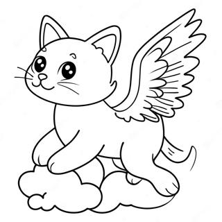 Fantasy Winged Cat Flying Over Clouds Coloring Page 37654-30129