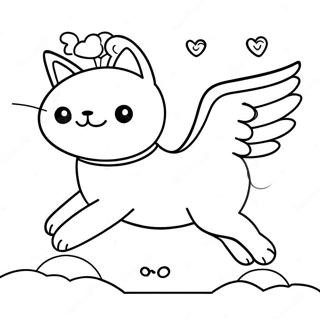 Fantasy Winged Cat Flying Over Clouds Coloring Page 37654-30130