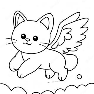 Fantasy Winged Cat Flying Over Clouds Coloring Page 37654-30131