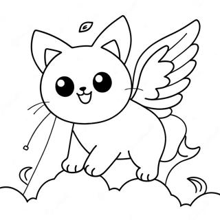 Fantasy Winged Cat Flying Over Clouds Coloring Page 37654-30132