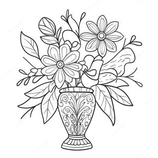 Colorful Flowers In A Decorative Vase Coloring Page 37684-30157